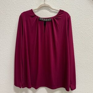 Liz Claiborne Burgundy Wine Red Long Sleeve Blouse with Collar Women’s Plus Size